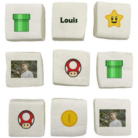 marshmallows personalizados de videogame em formato de cogumelo