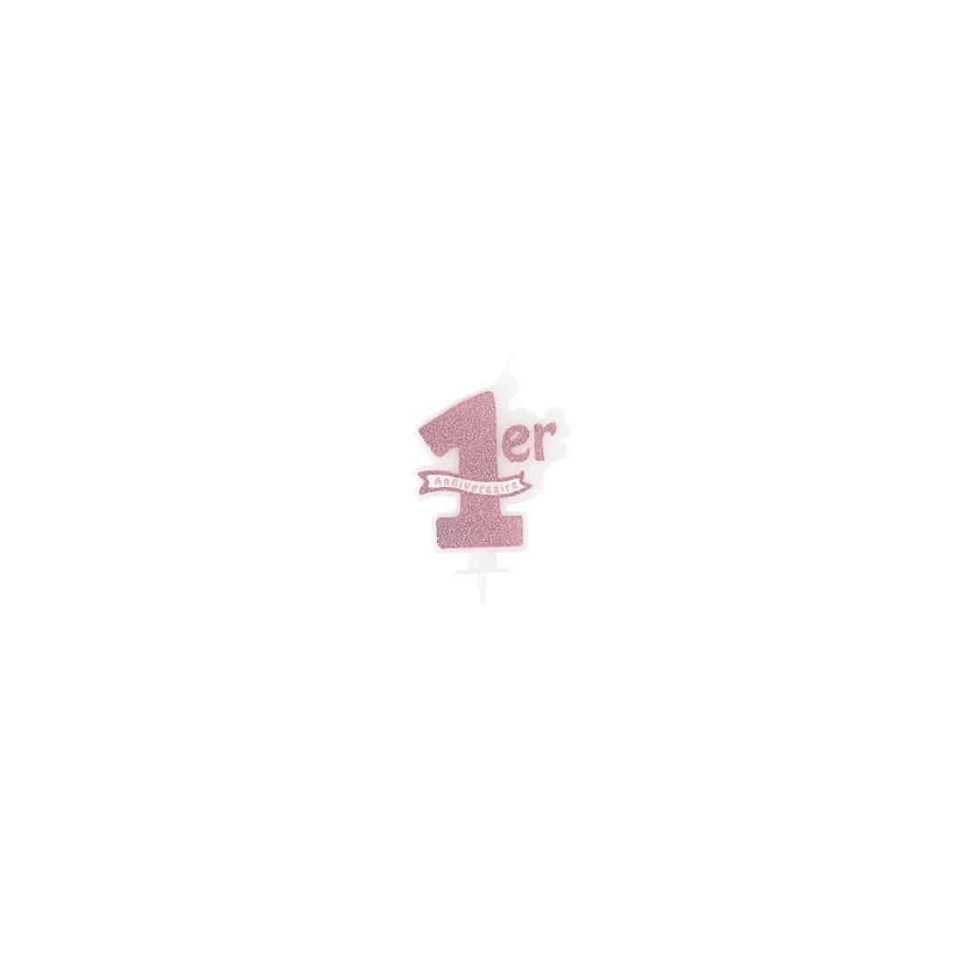 Vela de glitter rosa para 1º aniversário