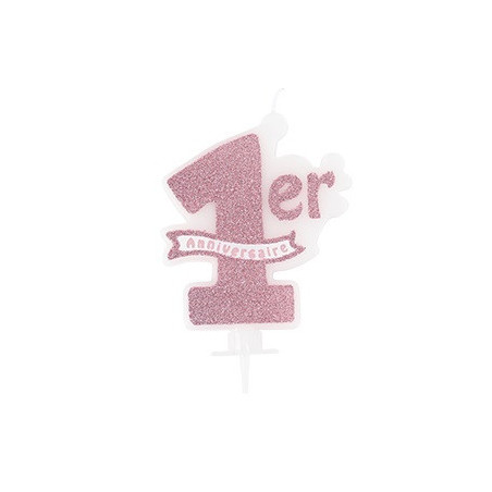 Vela de glitter rosa para 1º aniversário