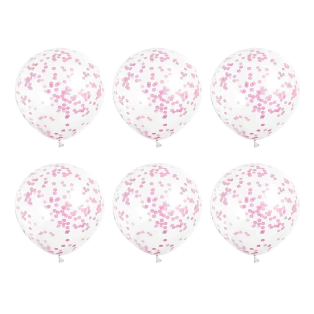 6 balões de confete rosa