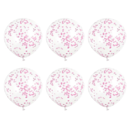 6 balões de confete rosa