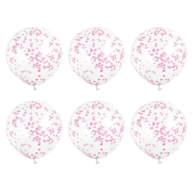 6 balões de confete rosa