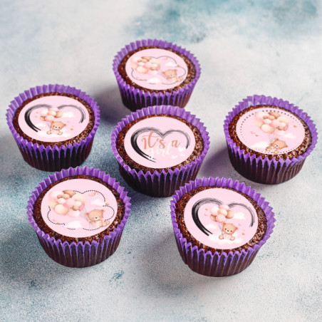 12-mini-discos-de-açúcar-chá-de-bebê-menina-cupcake de 5 cm