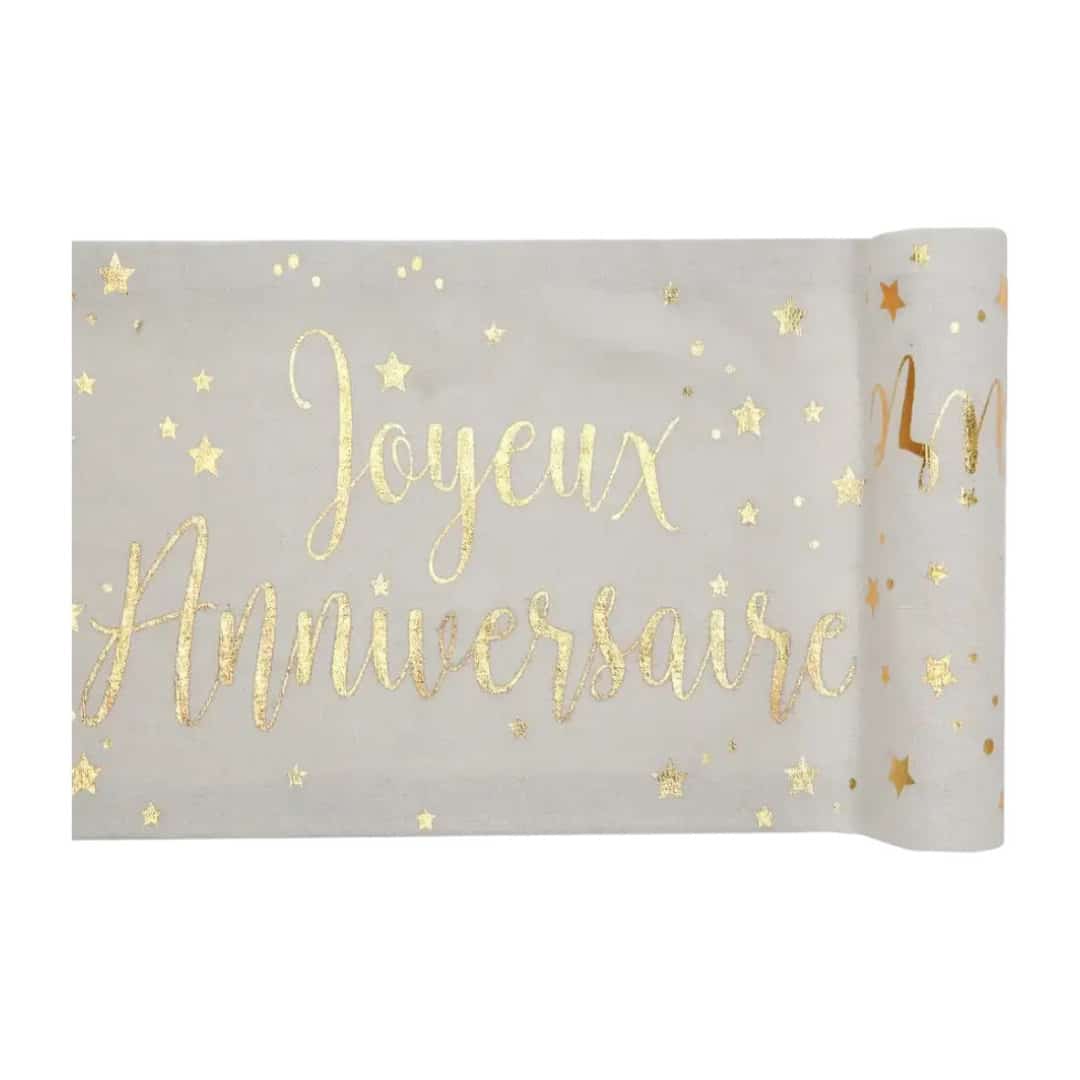 corredor de mesa-ouro-feliz-aniversário