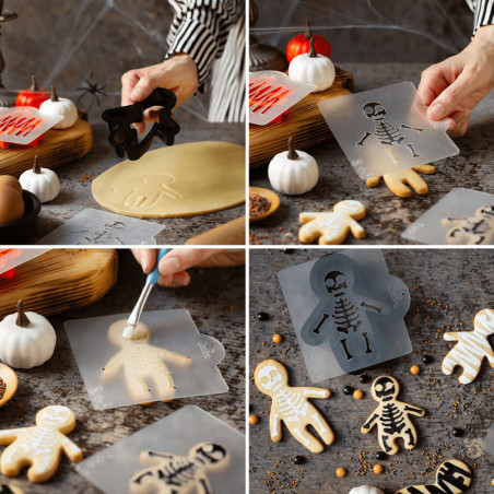 use cortador de biscoitos de halloween e conjunto de estêncil