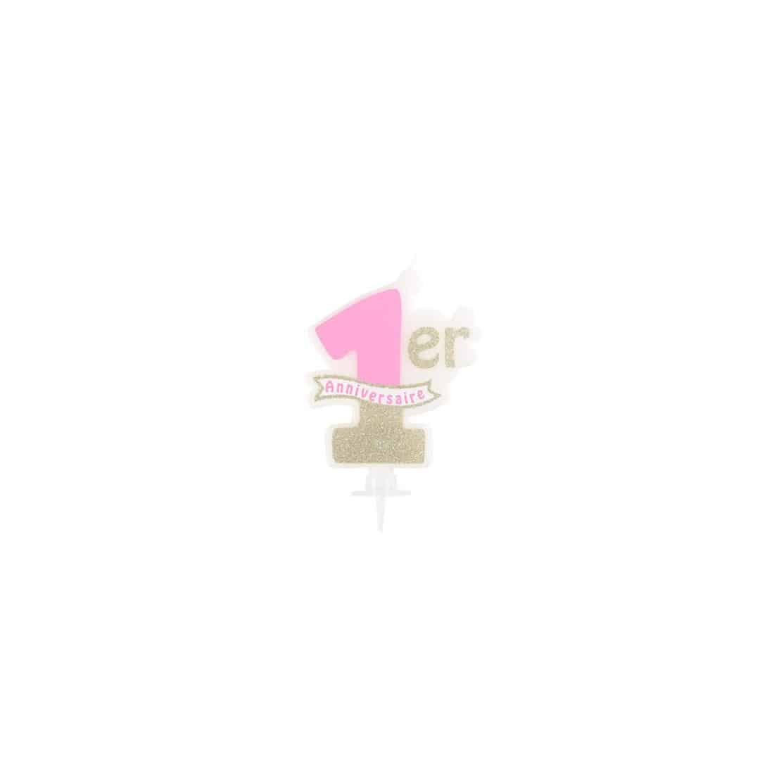 Vela de aniversário de 1 ano rosa e dourada
