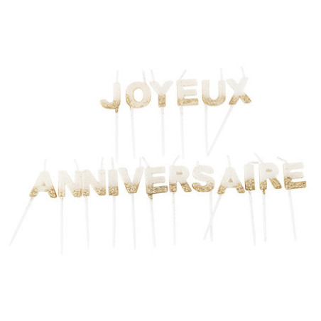 Kit de velas de feliz aniversário Branco e dourado