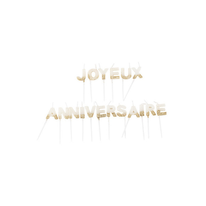 Kit de velas de feliz aniversário Branco e dourado
