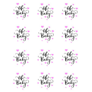 12 discos de açúcar rosa bebê Oh