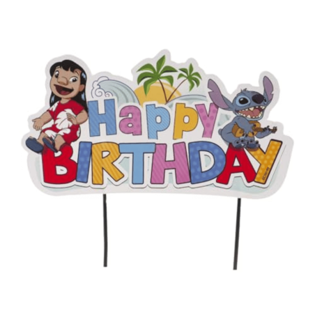 Topo de bolo Feliz Aniversário Stitch em caixa