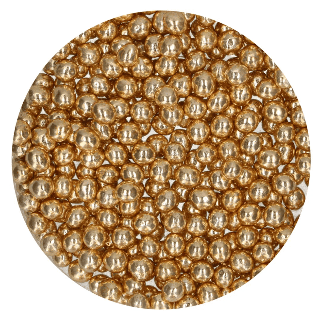 Pérolas crocantes de chocolate dourado