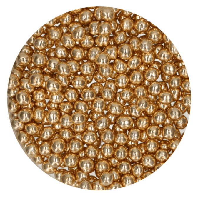 Pérolas crocantes de chocolate dourado