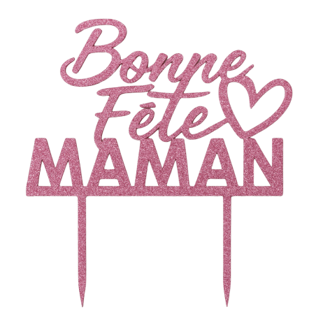 Topo de bolo feliz dia das mães com glitter rosa