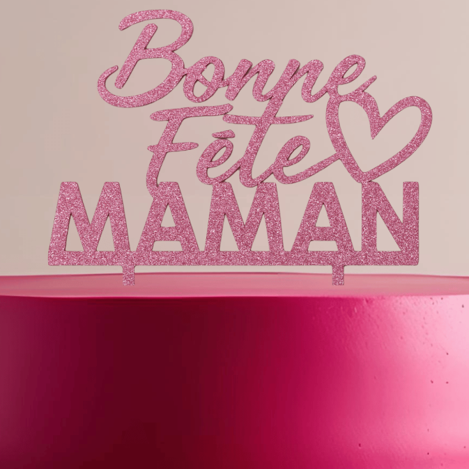 topo de bolo de dia das mães com glitter rosa
