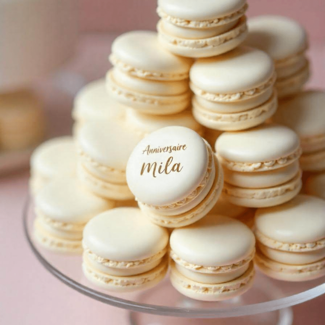 conchas de macaron com texto gravado