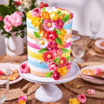 bolo decorado com flor de hóstia