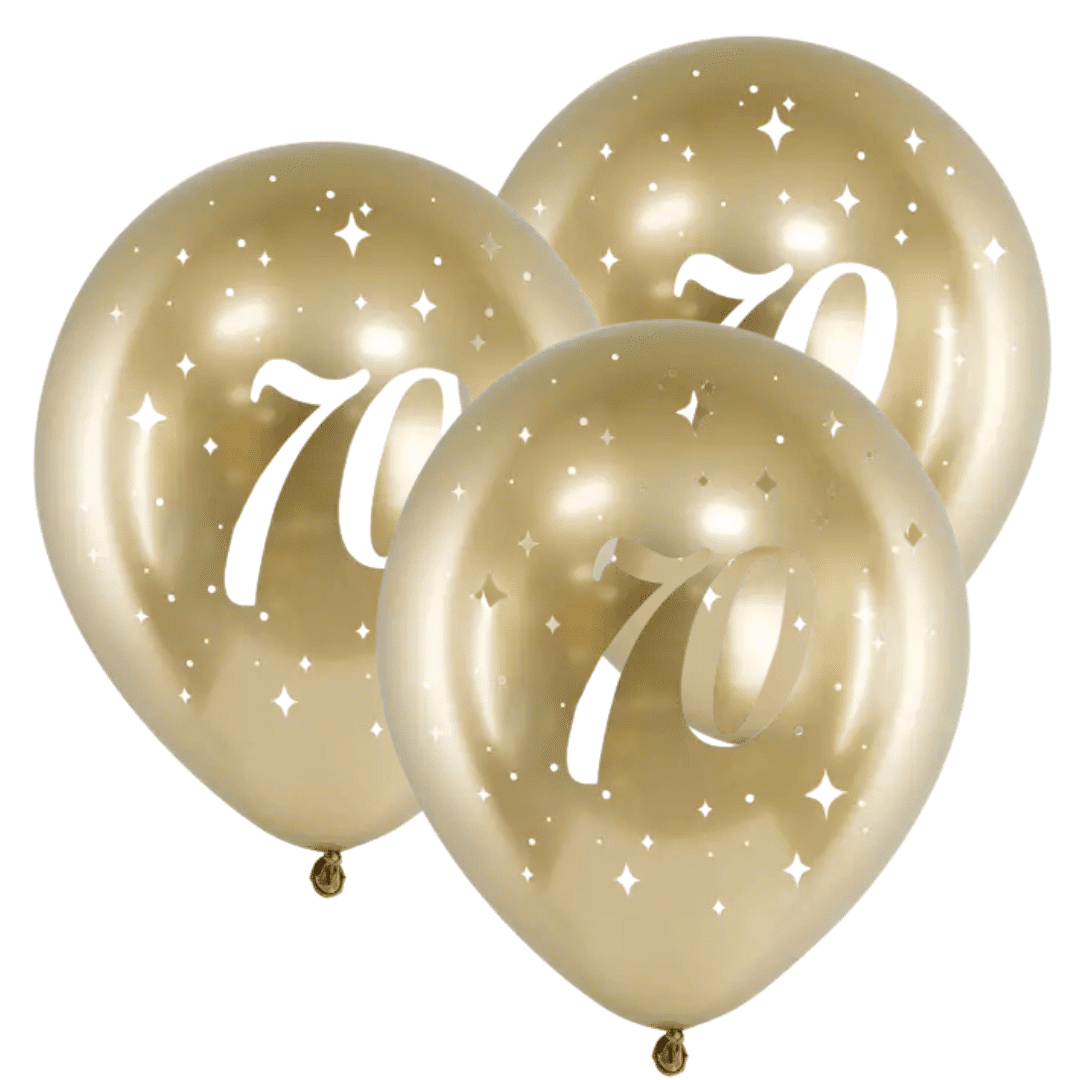 6 balões dourados de 70º aniversário