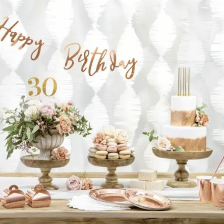 6 Pratos Rasos de Aniversário em Ouro Rosa 23 cm