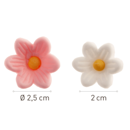 dimensões Flores de açúcar rosa e branco