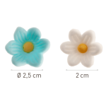 dimensões Flores de açúcar azuis e brancas