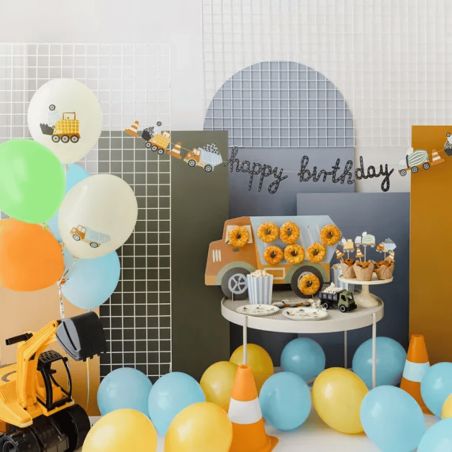 aniversário com tema de canteiro de obras