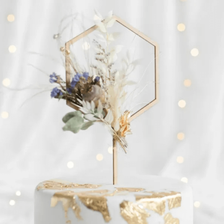 Topo de bolo hexagonal de madeira para decorar | Decoração de bolo