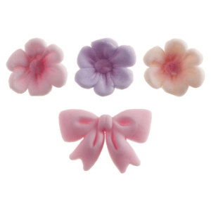 Flores de açúcar e laço rosa Dekora