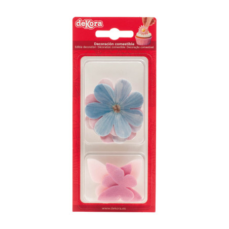 Decorações comestíveis de flores e borboletas