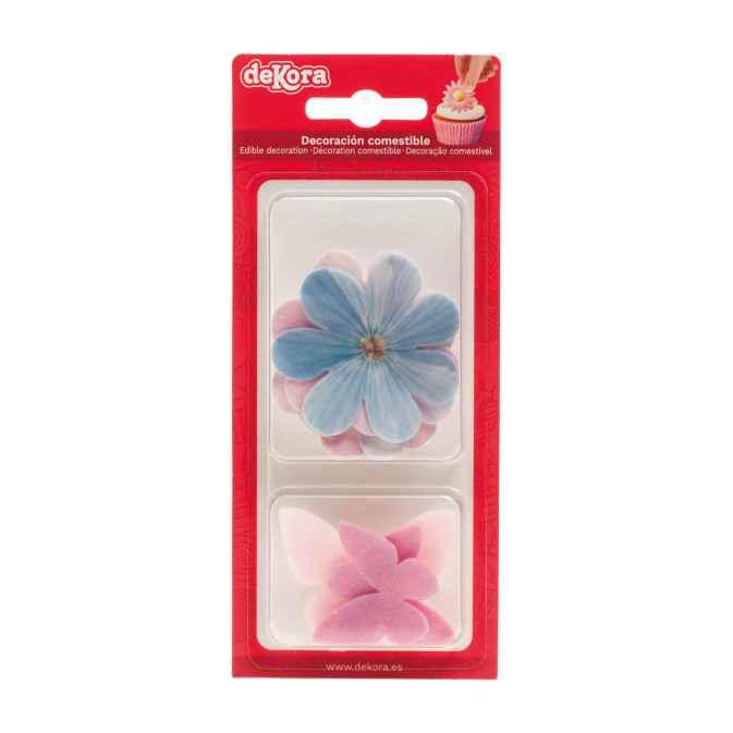 Decorações comestíveis de flores e borboletas