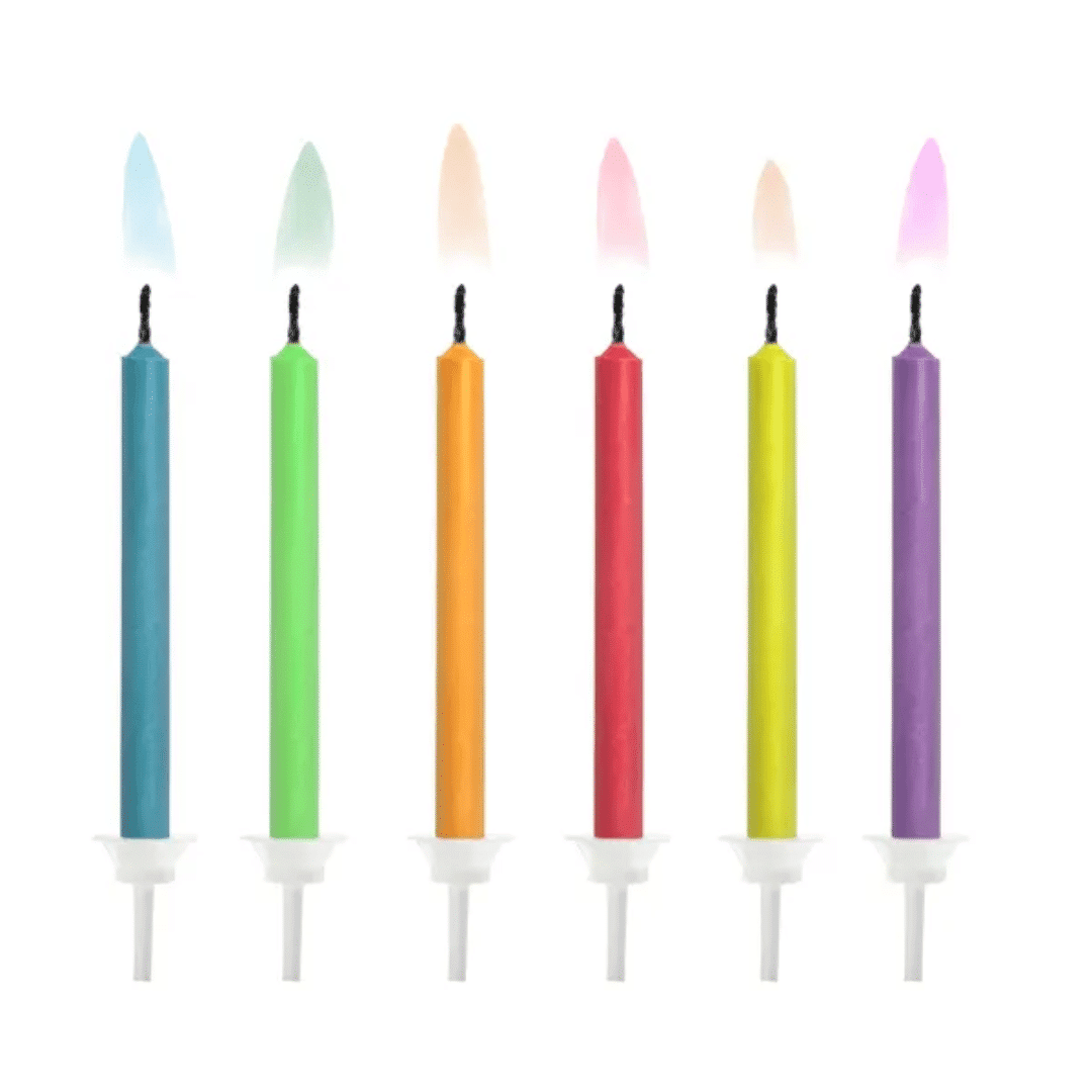 6 velas de chamas coloridas