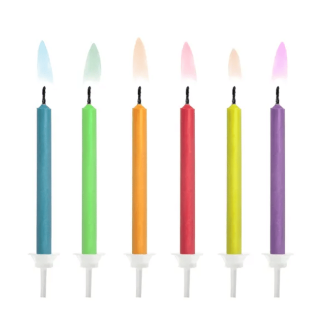 6 velas de chamas coloridas