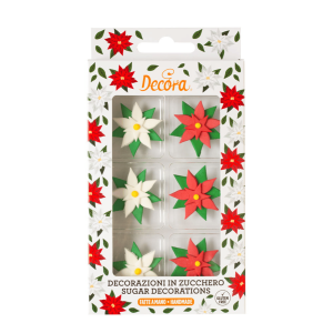 6 flores de açúcar poinsétia vermelhas e brancas