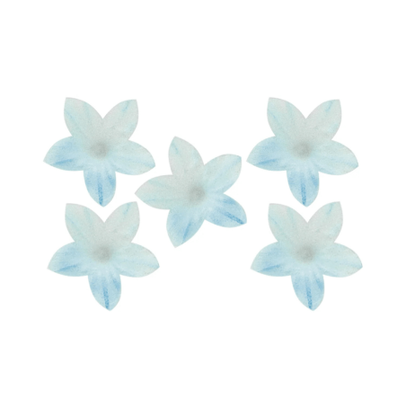 decoração de bolo de wafer com flores azuis
