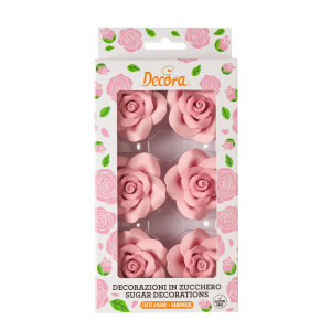6 rosas de açúcar rosa medindo 5 cm
