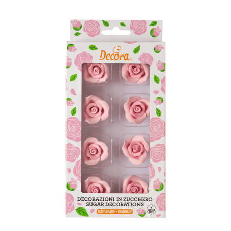 6 rosas de açúcar rosa medindo 5 cm