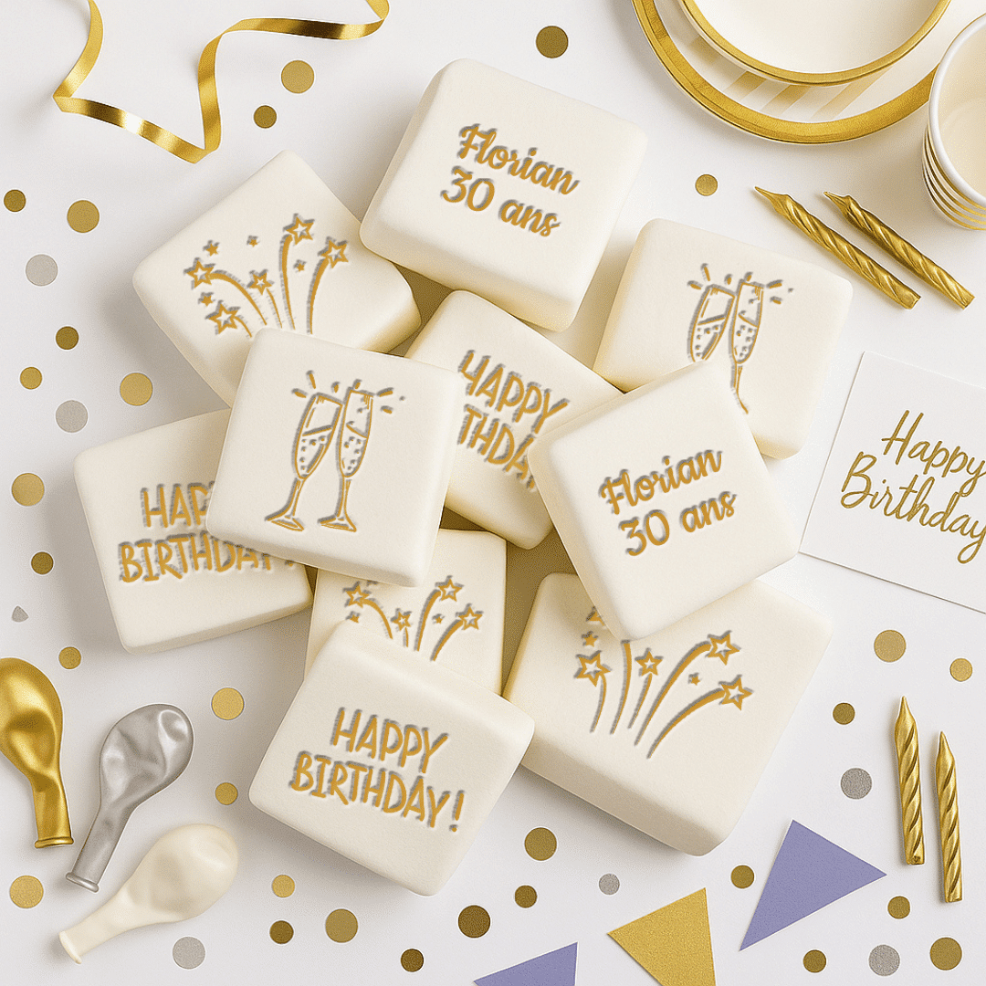Marshmallows de Feliz Aniversário Personalizados e Gravados
