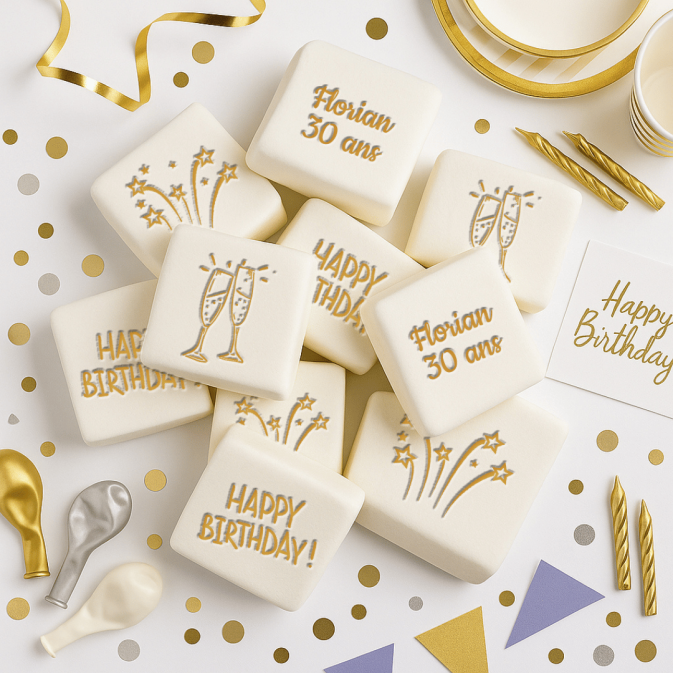 Marshmallows de Feliz Aniversário Personalizados e Gravados