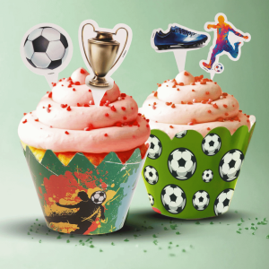 Kit para decorar cupcakes de aniversário com tema de futebol