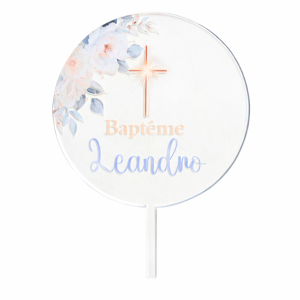 Topo de bolo Batismo com nome personalizado