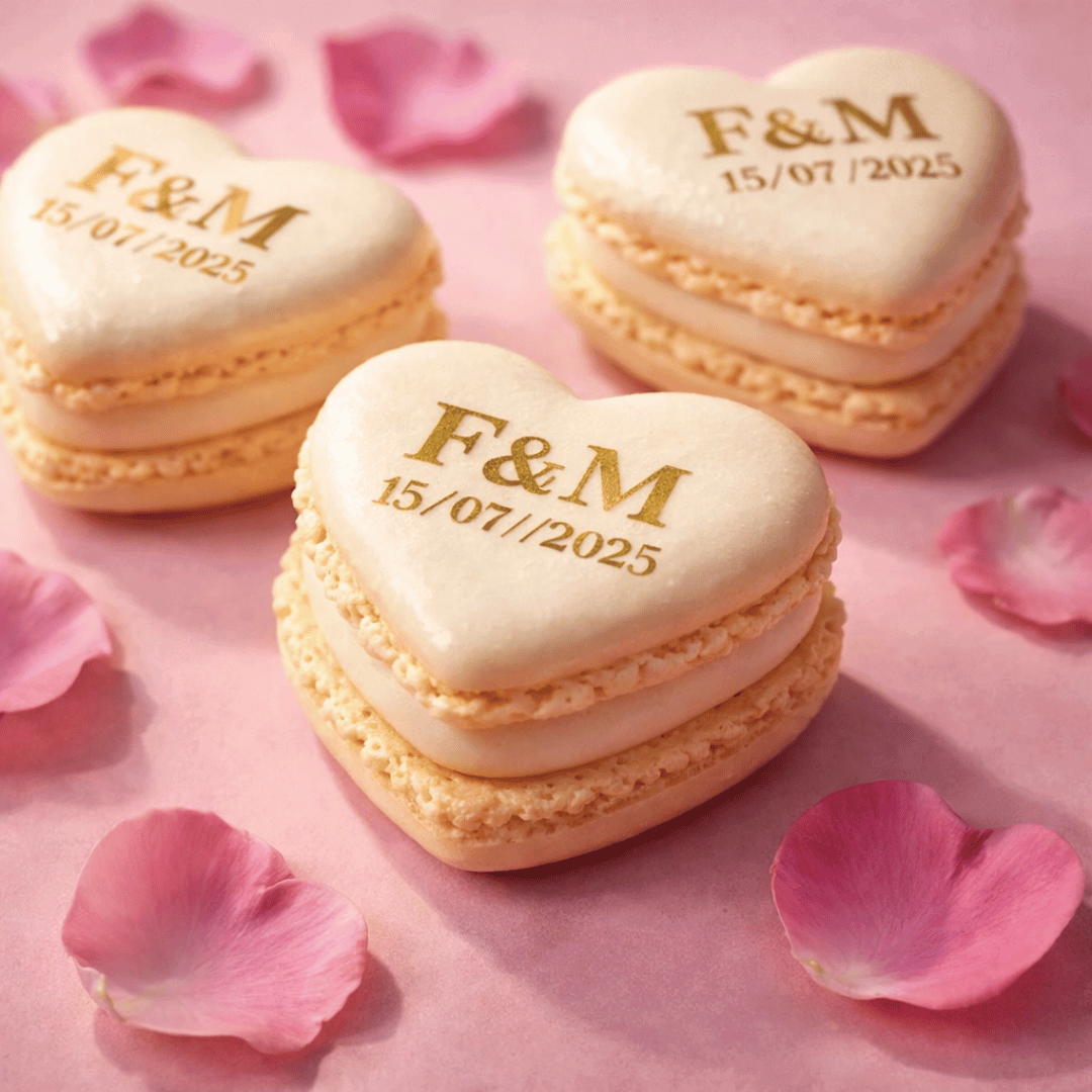 Conchas de macaron em forma de coração personalizáveis