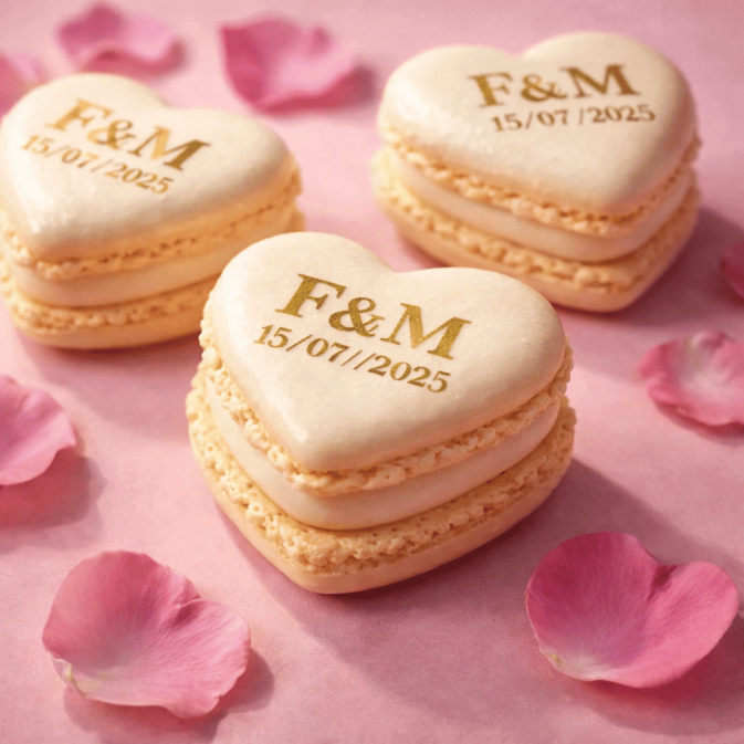 Conchas de macaron em forma de coração personalizáveis
