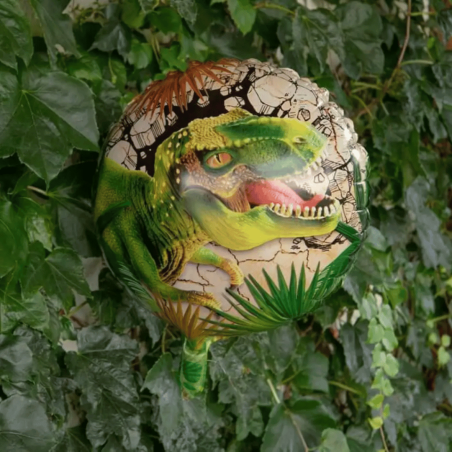 Balão metalizado de aniversário T-Rex com canudo incluso.