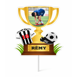 Topo de bolo personalizável troféu de futebol