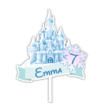 Topo de bolo de inverno com castelo de gelo personalizável