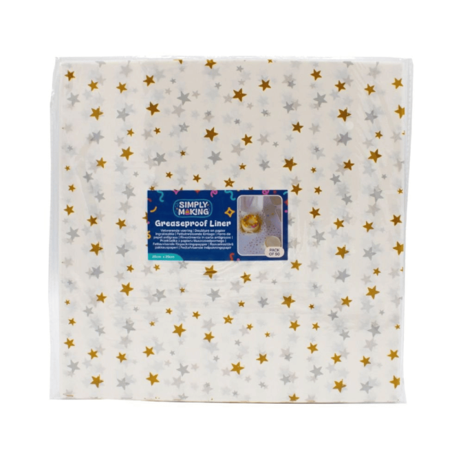 50 folhas de papel manteiga para bolos bento com estampa de estrelas douradas e prateadas