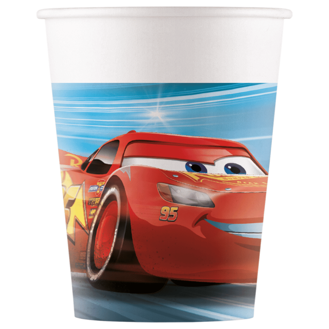 Copos de cartão aniversário 8 Carros 25 cl