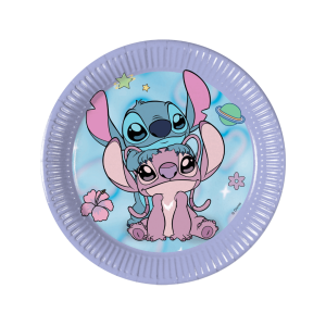8 pratos de sobremesa de papelão do Stitch e da Angel