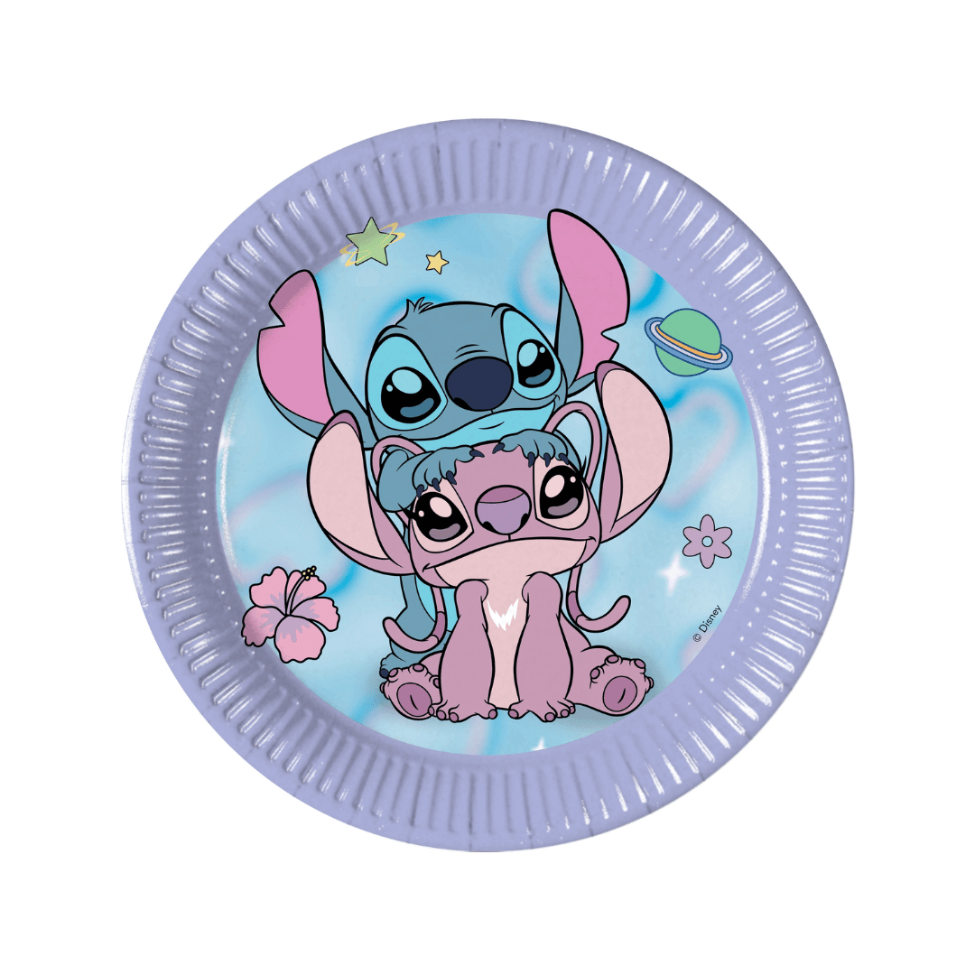 8 pratos de sobremesa de papelão do Stitch e da Angel
