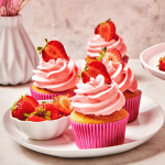 decorações de cupcakes com mistura de creme de morango encantado da Funcakes