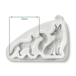 Dimensões de um molde de silicone para modelagem de uma raposa e seu filhote.